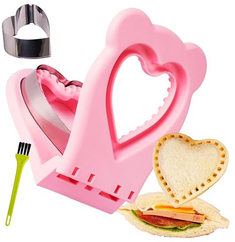 LEPCY Uncrustables Sandwich Maker Sealer Cutter, Crustless Sandwich Cutter, PB&J Uncrustable Maker - Color Pink, Heart Shape