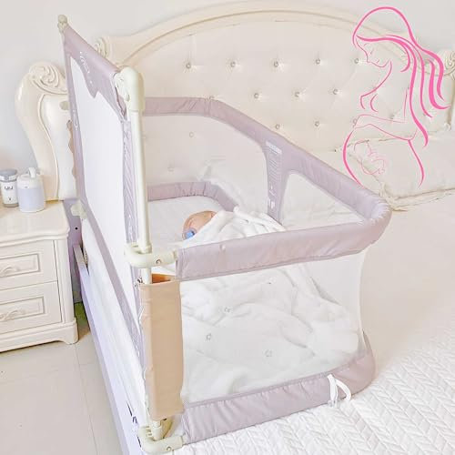 3-in-1 baby beistellbett, Babywiege, Babybett, beistellbett baby boxspringbett, absperrgitter baby, atmungsaktives und sichtbares Netzfenster Und weicher, waschbarer Futterbezug(Color:Creamy-white)