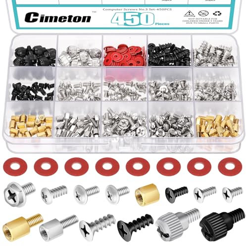 Cimeton 450Pcs Computer Screws Assortment Kit Motherboard Standoffs Screw Computer Screws Standoffs for Universal Motherboard PC Computer Case Repair Computer Parts