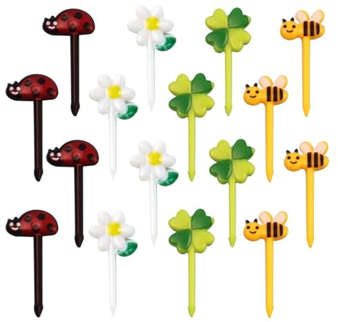 16 Brochetas De Frutas, Lindos Palillos De Dientes De Dibujos Animados, Mini Tenedores De Frutas De Mariquita Y Girasol, Tenedores De Frutas Reutilizables