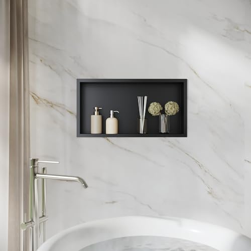 SONNI Nicho de pared de ducha de acero inoxidable, nicho de ducha integrado, estante individual almacenamiento para baño, impermeable, no requiere azulejos, 60 x 30 x 10 cm, negro GNF60