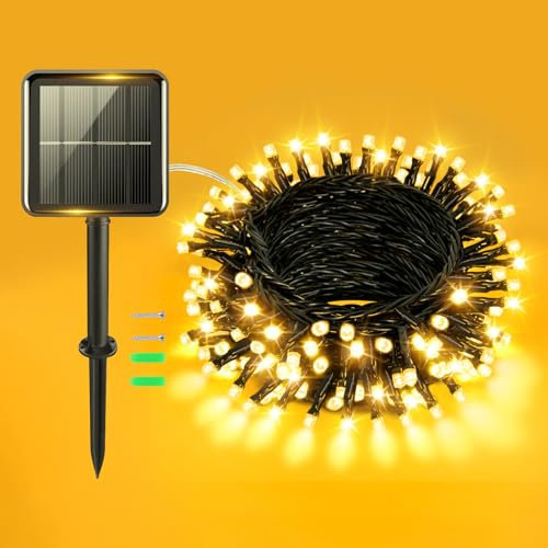 Gcstnn Catena di luci solari per esterni, 5 m, 50 LED, per esterni, IP65, resistente alle intemperie, 8 modalità, luci solari per cortile, giardino, terrazza, balcone, albero di Natale, decorazioni