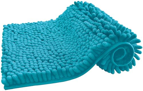 Paula Home - Alfombra de Baño Chenilla de Pelo Largo | Antideslizante, Gruesa, Extra Suave y Absorbente | 100% Microfibra para Ducha y Bañera | Mod. Shaggy (Turquesa, 40x60cm)