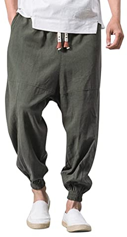 Pantaloni Lino Uomo Baggy Harem Pantaloni Giapponesi per Il Tempo Libero Estivi n Cotone E Lino Casual Traspiranti Pantalone Elasticizzati Leggeri da Yoga Spiaggia