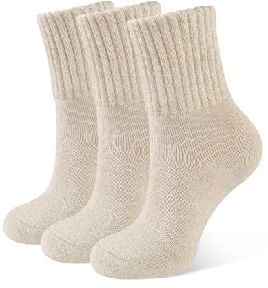 CLOSEMATE 3 Pares Calcetines Termicos Mujer Invierno sin Costuras Frio Extremo Calientes de Algodón Grueso Forro Grueso Marrón-Claro