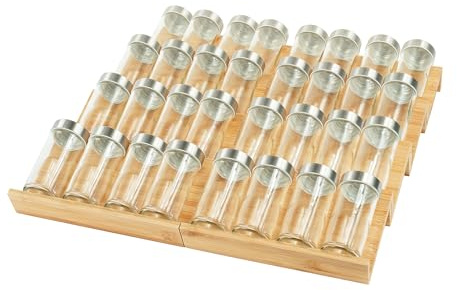 Relaxdays Gewürzregal, 8 Gewürzablagen, kombinierbar & verstellbar, Schublade & Arbeitsplatte, Bambus Gewürzlade, Natur