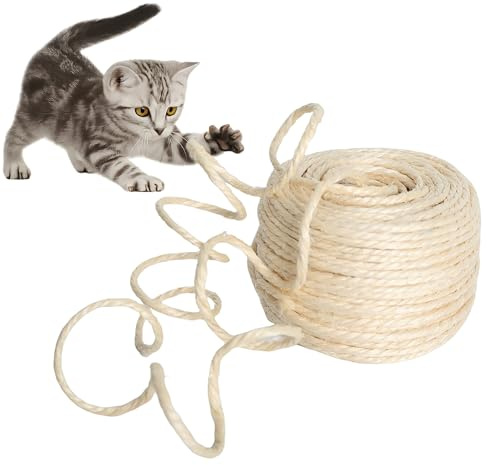 Sisal Rope for Cat Scratcher, 50m x 4mm, Cat Scratching Sisal Rope for Cats Tree Kittens Replacement or Recover Ropes for Tower, DIY Projects for Scratch Post Cat Scratching Post Replacement
