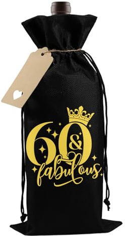 Bliceon 60th Birthday Gifts for Men Bottle Bags, Birthdays Wine Drawstring Gift Bags, 60th Funny Birthday Gifts for Men, Dad, Brothers, Friends and Colleague (Black)