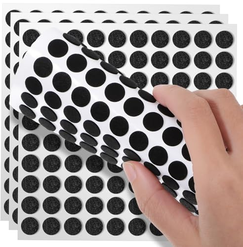 300 PCS Small Felt Pads, 3/8 Thin Felt Dots with Adhesive Backing, Self Adhesive Cabinet Cushion Dots for Chair Doors Desks Floor Drawers, Black