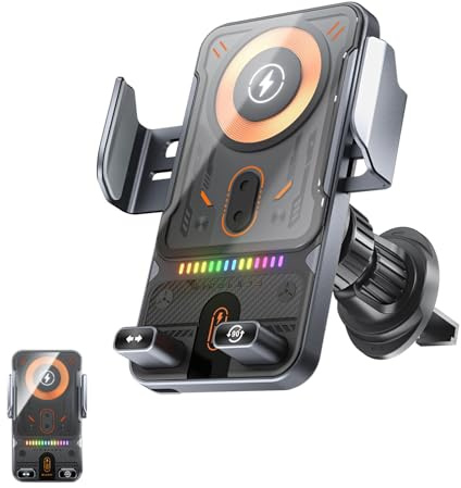 Nuevo Soporte de Carga Rápida Inalámbrica para Coche 2026, Rotación Motorizada de 90°, Sujeción Automática, 15 W, Compatible con Múltiples Potencias de Salida (Negro)