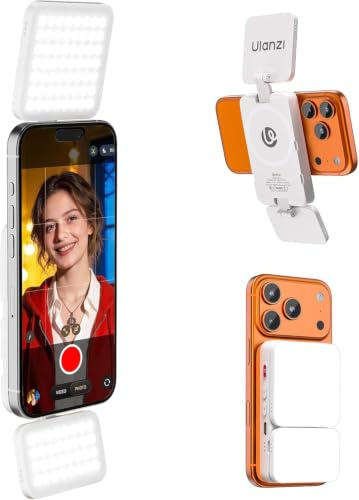 ULANZI GL01 Magnetic Phone Light LED Selfie Light for iPhone Android | Dual Top & Bottom Light, CRI97, 410 Lux, 2700K-6500K, f Magsafe Fill Light for Vlog Selfies/TikTok/Video Recording