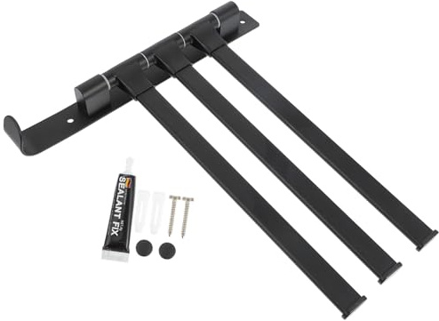 FUOYLOO Swivel Wall-Mounted Towel Rack 3-bar Bathroom Storage Holder Black Space-Saving Rotatable Towel Bar for Hand and Bath