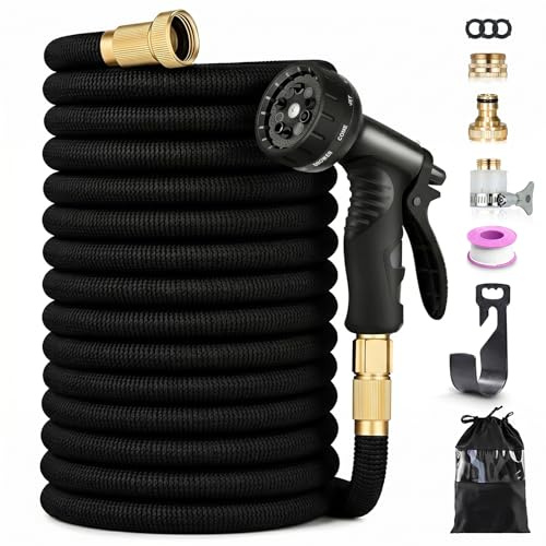 Manguera Jardín Extensible 30m Profesional con Pistola 10 Modos, Manguera de Agua Flexible 30 Metros Resistente y Antitorsión, Triple Capa de Látex y Tela 3750D, Conectores de Latón Antipérdida