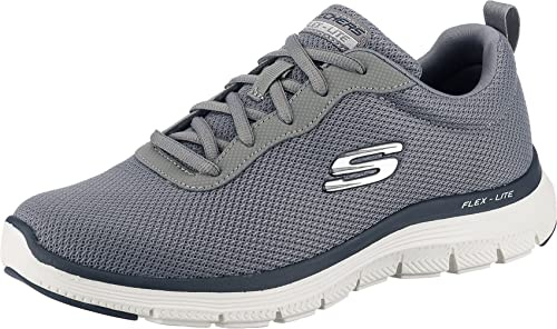 Skechers Baskets Flex Advantage 4.0 Providence pour Homme, Bordure en Maille Grise PU Bleu Marine, 45 EU