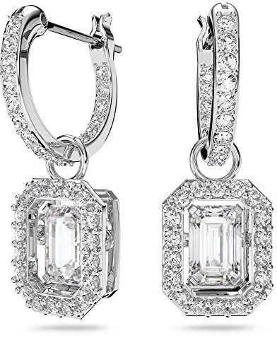 Swarovski Pendants d'oreilles Millenia, Taille octogonale, Blanches, Métal rhodié