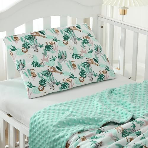 DaysU Kleinkind-Kissen zum Schlafen mit niedlichem Druck, weich, flach, dünn, Kinderkissen für Jungen und Mädchen im Alter von 2–3 Jahren, 33 x 48,3 x 1,9 cm, grüner Dschungel