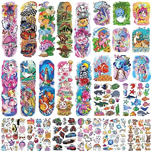 Tazimi 380 Styles (27 Sheets) Temporary Tattoo Full & Half Arm Tattoos Sleeves Marine Life Space Ship Racing Car Forest Animals Dinosaur Cartoon Tattoos Stickers forParty Supplies