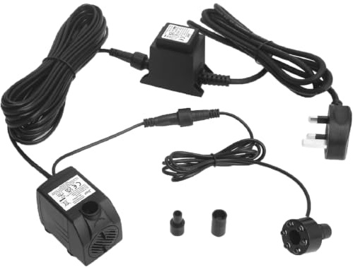 BARST Submersible Water Feature Pump 12V AC 350L/H with LED Light | 10m Power Cord, 2 Nozzles, Ultra Quite for Garden, Fountain, Aquarium, Pond, Birdbaths, Fish Tank, Statuary
