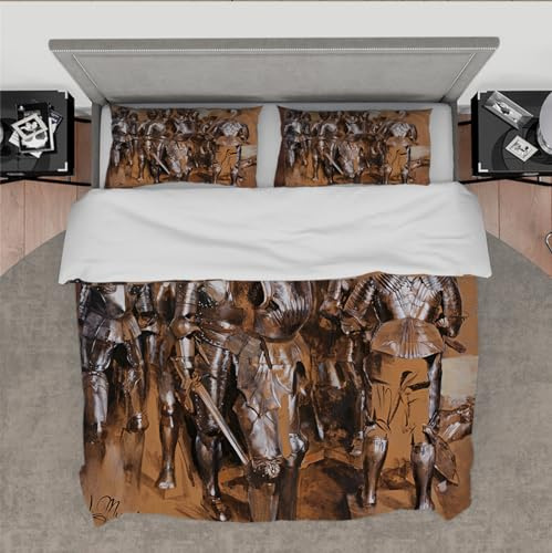 RIVINE Adolph Von Menzel Style Duvet Cover Set 3 Pieces Armor Chamber Fantasy Soft Microfiber Bedroom Bedding Set with 2 Pillow Shams Zipper Oversize King