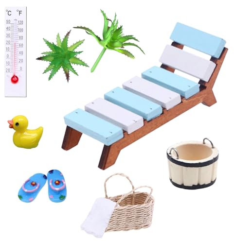Forhandy Lot de 9 accessoires de décoration miniature pour sauna, mini spa, cadeau, décoration miniature, sauna, plage, micropaysage pour accessoires photo et bricolage, plage, jardin