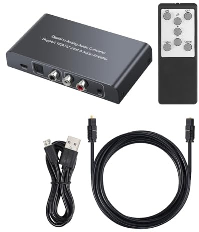 Rordigo Ljudkonverterare med IR fjärrkontroll digital koaxial Toslink till analog stereo till analog 3,5 mm ljudadapter 192 KHz 24 bitars