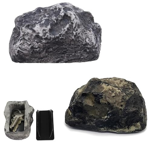 VireEyU Set di 2 Nascondigli per Chiavi in Pietra con Scomparto Segreto, Resistente alle Intemperie, Aspetto Realistico di Roccia, per Esterni come Giardini e Cortili, Cassaforte a Design Roccioso