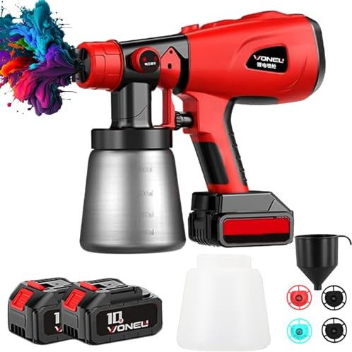 Pistola de pintura inalámbrica, sistema de pulverización de pintura con recipiente de pintura de 800 ML*2, 2 x 3000 mAh y cargador, 5 boquillas, 2 papeles filtros, apto para paredes, muebles, vallas