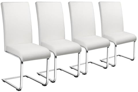 Yaheetech Modern Dining Chairs Set of 4 High Back Faux Leather Kitchen Chairs White