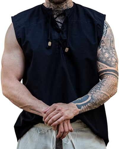 Leonardo Carbone® Chemise Médiévale sans Manches Jean - Chemise Medievale Homme, Costume Medieval, Tenue et Vetements de Festival Hommes, LARP, Renaissance, Cosplay - 100% Coton