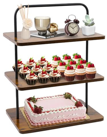 XIAPIA Etagere 3 Etagen aus Holz 36 x 25 cm, Groß Kuchenständer Servierständer für Kuchen Cupcake Brunch Buffet Muffin, Etagere Rechteckig, Tortenständer Servierplatte