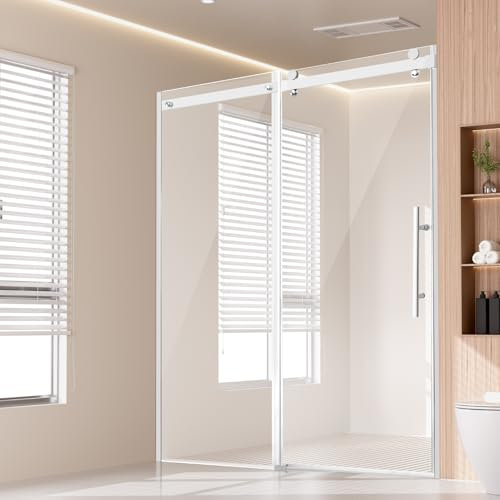 VEVOR Frameless Shower Door, 58-59 W x 75 H, Shower Sliding Glass Door with 5/16(8mm) Clear SGCC Tempered Glass, Waterproof Shatterproof Nano Stain-Resistant with Stainless Steel Hardware, Chrome