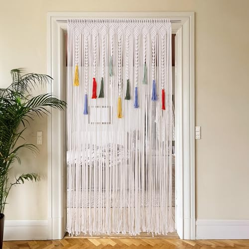 ANMINY Macrame Curtains 78.7 x 35.4 Inch Boho Curtains Backdrop with Colorful Tassels Handmade Cotton Macrame Door Wall Hanging Window Curtain for Bedroom Closet Home Wedding Bohemian Decor