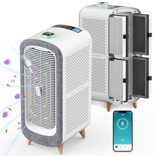 Jafända Luftreiniger Allergiker mit Aromatherapie - CADR 480m³/h Luftreiniger für 240m² große Räume HEPA Luftfilter gegen 99,97% der Pollen Schimmel Staub Tierhaare Rauchgeruch,mit App-Kontrolle