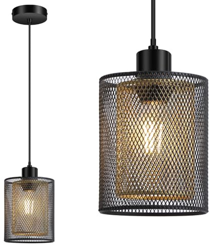 Pendelleuchte Esstisch Hängelampe mit Doppel Schwarz/Gold Eisen Lampenschirm, Höhenverstellbar Hängeleuchte mit E27 Lampenfassung, Vintage Deckenlampe hängend Pendellampe für Wohnzimmer,Küche,Bar,Flur