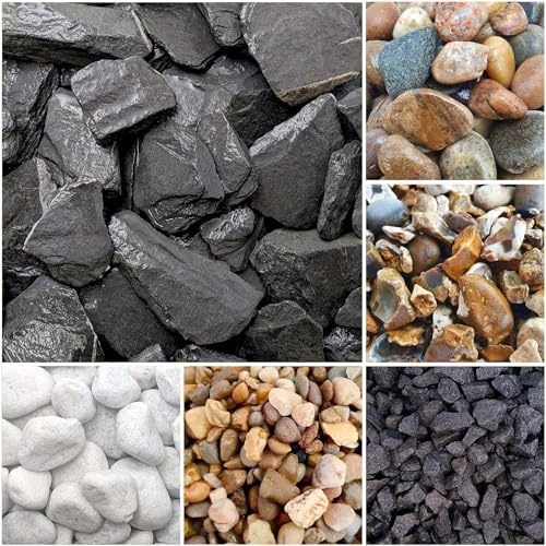 Elixir Gardens Decorative Coloured Stones Pebbles Cobbles Slate Paddlestones Gravel Chippings Aggregate Various Sizes 1kg-1000kg | (5kg, Graphite Grey Welsh Slate 20mm-40mm)