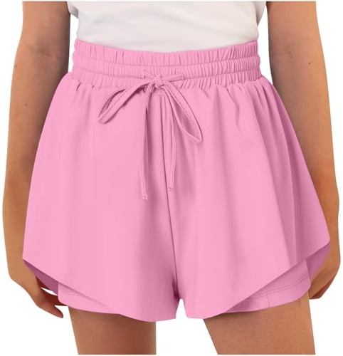 duxyoz Short de sport fluide pour filles - Short papillon pour enfants et adolescents - Short de tennis de course à pied avec doublure 2 en 1 - Double couche - Séchage rapide - Confortable - Vêtements