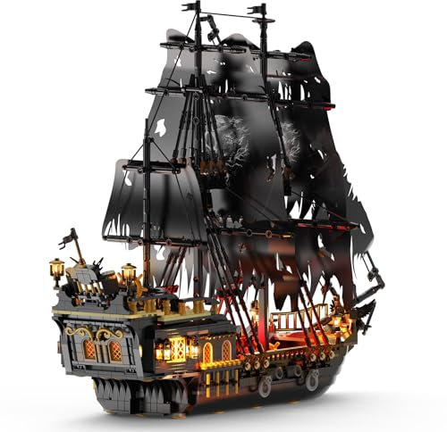 Brihappen Piratenschiff Baustein Set mit Lichtern, Pearl Piratenschiff Modell Klemmbausteine für Sammler & Deko, Geschenk für Erwachsene Jugendliche Männer Jungen(1713 Stück)