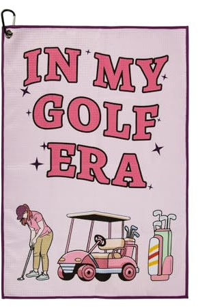 Pink Womens Golf Towel for Bags with Clip In My Golf Era Funny Gifts | golf gifts for husband dad boyfriend grandad birthday christmas wiping dirty gear on course club cleaner gadgets mens towels