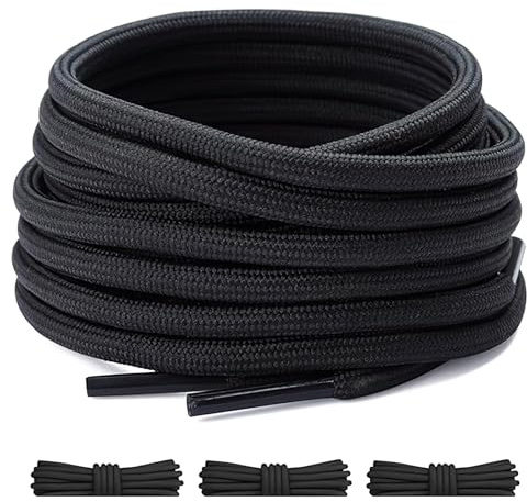 GUIGA 3 Paia di Rotondi Lacci Scarpe Elastici, Lacci Scarpe e Trekking da 4 mm, Per Stivali da Lavoro, Scarpe da Ginnastica Ricambio Per Scarpe - Nero(120 cm)