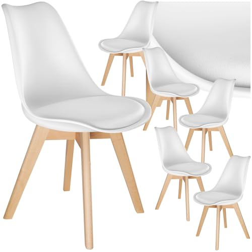 tectake® Set di 6 Sedie da Pranzo, Stile Moderno, Sedie Ergonomiche per Sala da Pranzo e Cucina, Imbottitura Morbida, Struttura Robusta e Facili da Pulire - Bianco