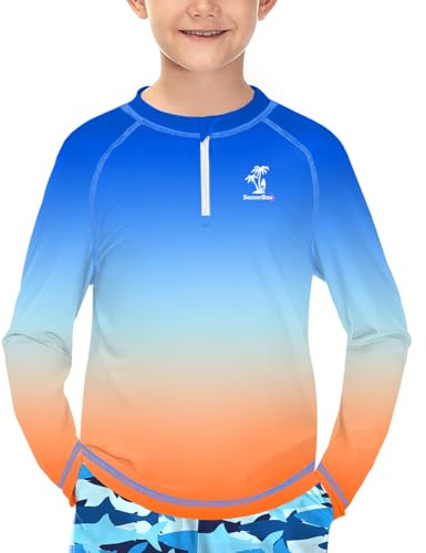 BesserBay UV Shirt Kinder Langarm 1/4 Zipper Schwimmshirt Sonnenschutz Surfen Schwimmen Rashguard Ombre Blau 130