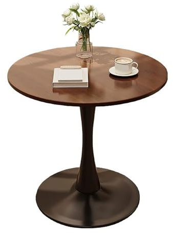 MidCentury Moderner runder Couchtisch, 50 cm, Massivholzplatte und Metallsockel, perfekt für Esszimmer, Küche, Wohnzimmer, Sitzgelegenheiten für 24 Personen, stilvolles Walnussholz-Finish
