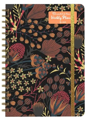Weekly Planner Design- Wirebound Notebook for Women, Habit Tracker with Flower Design, Pages Portable Planning Journal For Health, Study Work Tasks Home Cleaning, Exercise And Vacation Use