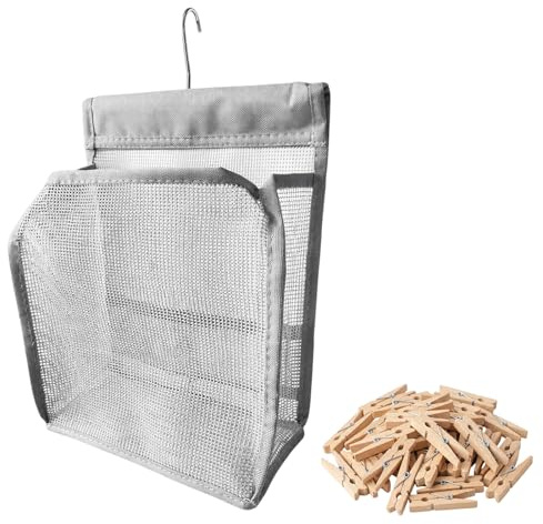 KxrTpx Peg Bags for Washing Line, Hanging Peg Bag with 40 Wooden Clothes Pegs, Portable Peg Basket with Shoulder Strap, Waterproof Peg Bag for Travel Washing Line and Laundry Organisation