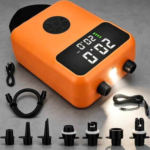 Pompe Sup Électrique avec Lumière LED, Pompe Paddle Board Rechargeable Portable 20PSI Max, Gonfleur Paddle Electrique Batterie Gonflage/Dégonflage Double Étape, pour Paddle, Kayak, Bateau Gonflable