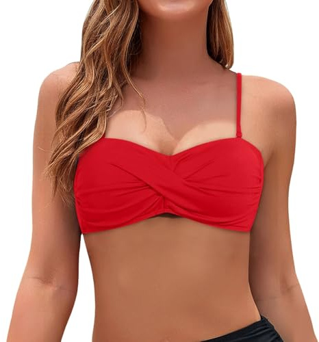 Top de Bikini Bandeau para Mujer Bikinis Mujer Push Up con Tirantes Desmontables sin Tirantes Mujers Parte Superior del Traje de baño Sexy con Diseño Retorcido de Playa