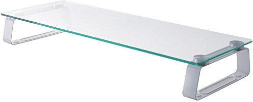 deleyCON Monitor Stand Untersatz Erhöhung Bildschirmständer 20Kg 2 Füße Monitorständer Glas Ablage Schreibtischaufsatz Laptoptisch TV Display PC Weiß