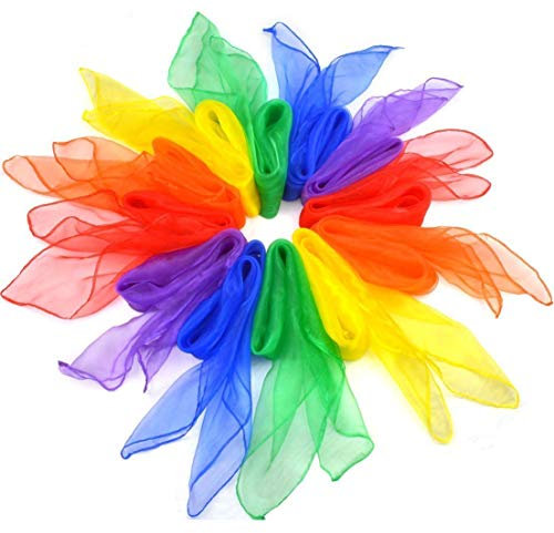 Febbya Écharpes de Jonglage,12 Pack Colorées Écharpes à Jongler Carré Foulards de Danse Magiques Foulards Rythmiques pour Maternelle Enfant Filles Spectacle de Danse du Ventre 60 * 60cm 6Couleurs