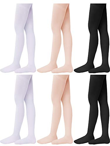 Syhood 6 Pairs Girls Ballet Tights Soft Toddler Footed Dance Tights for Toddler/Little Kid/Big Kid Gymnastics School Practice(Nude, White,Black,6-8 Years)