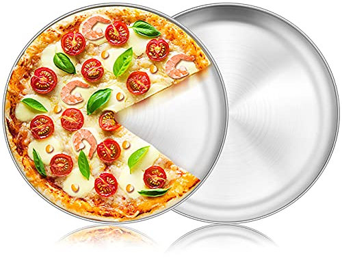 Homikit 12-Inch Pizza Baking Tray, Stainless Steel Pizza Baking Sheet Set of 2, Round Serving Pan, Healthy & Sturdy, Matt Finished & Dishwasher Safe